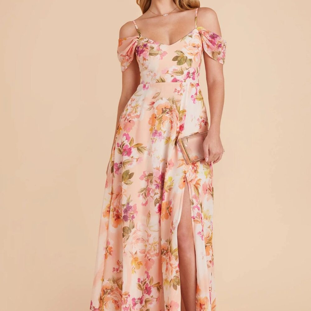 Birdy Grey Peach Floral Off-Shoulder Maxi Dress